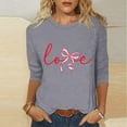 thumbnail image 2 of RKSTN Valentines Gift 3/4 Length Sleeve Womens Tops Oversized Crewneck Valentine Day Loves Heart Graphic Print Short Sleeve T Shirt Womens Casual Plus Size Round Neck Three Quarter Sleeve Tee Shirt, 2 of 6