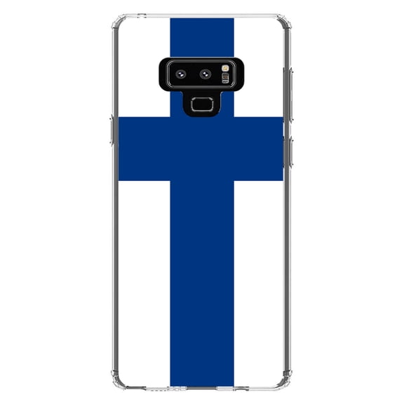 DistinctInk Clear Shockproof Hybrid Case for Samsung Galaxy Note 9 - TPU Bumper, Acrylic Back, Tempered Glass Screen Protector - Finland Flag - Finland