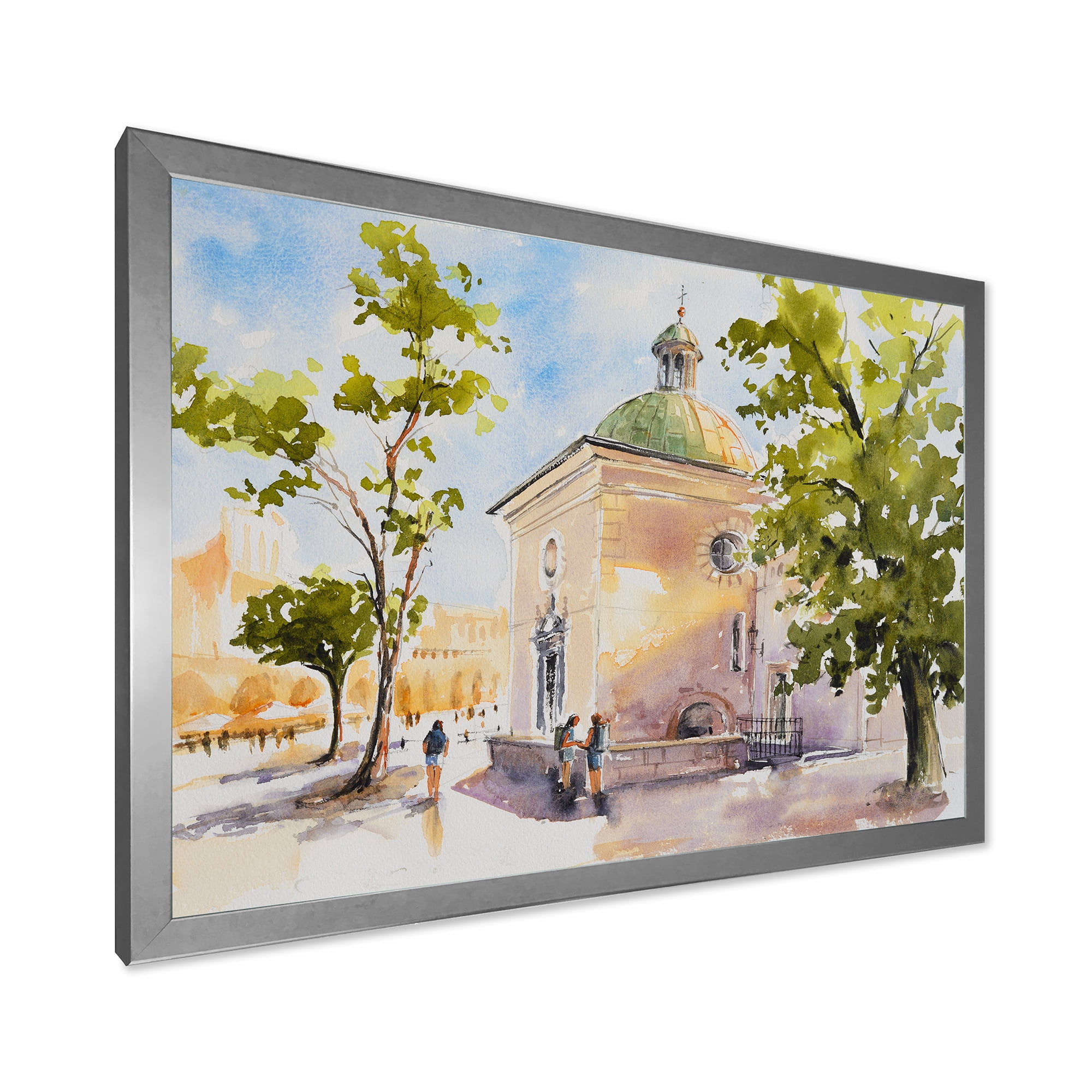 Designart 'People At Rustic Church In The Village' Country Framed Art Print