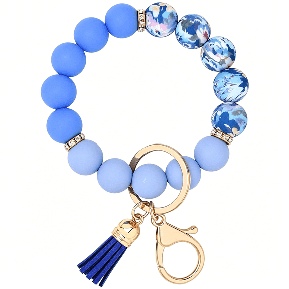 DESIGNICE Silicone Beaded Keychain Wristlet Key Ring Bracelet Cute Car Key Chain Holder for Women Girls