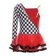 thumbnail image 4 of YiZYiF Race Car Driver Tutu Dress For Girls Long Sleeve Checkered Racer Jumpsuit Racing Unitard Red 6, 4 of 7