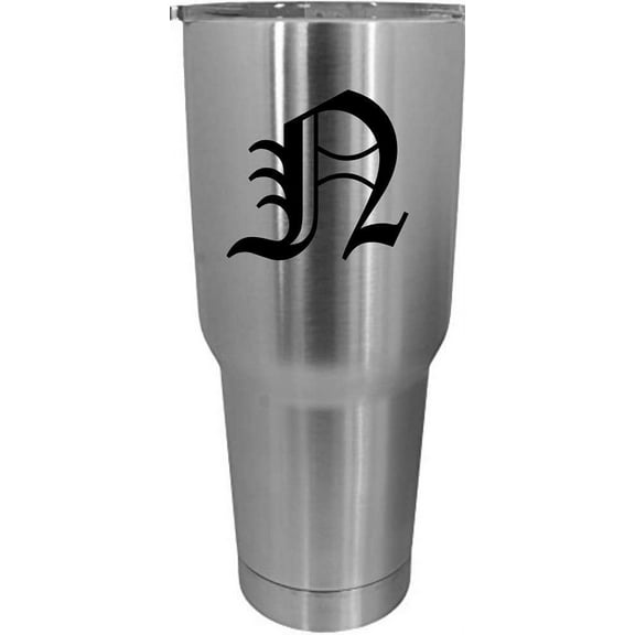 N Old English Monogrammed Etched 30oz Stainless Steel Tumbler