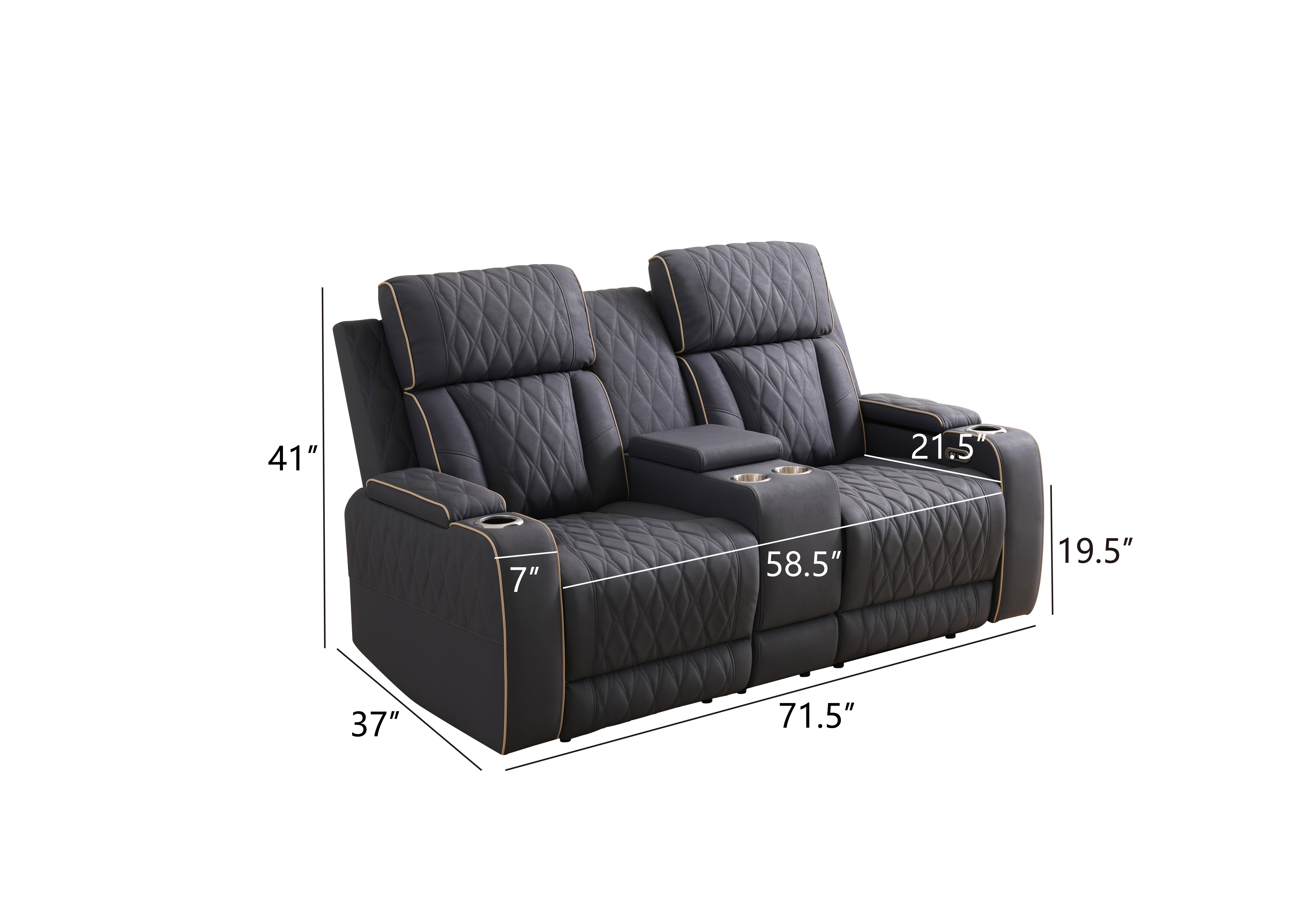 MAYEERTY Power Recliner Loveseat, 2-Seater Sanded Leather Recliner Sofa with LED, USB Charger, Cup Holders & Storage, for Living Room, Family Use