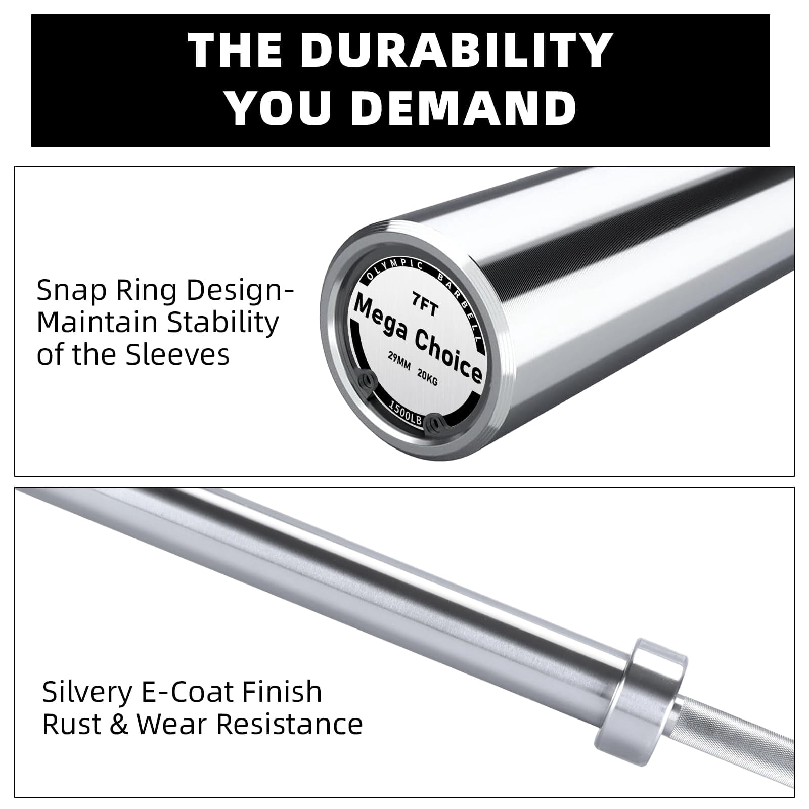 QinaQin Olym-pic Barbell, Alloy Steel Weightlifting Bar with 1500 Lb Capacity and Bearing Sleeves for 2 Inch Plates