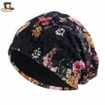 thumbnail image 1 of Bonnets Bombers Pliables en Maille Rafraîchissante pour Femmes Imprimé Floral Fait Main Coton Chimiothérapie Perte de Cheveux Rose, 1 of 3