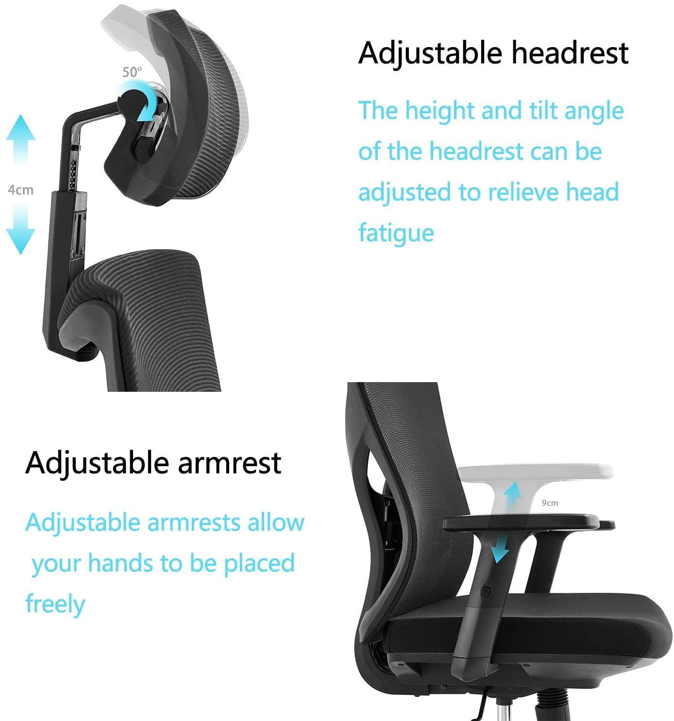 Ergonomic Office Chair, High Back Desk Chair with Adjustable Lumbar Support & Thick Seat Cushion, 135Reclining & Rocking Mesh Computer Chair with Footrest, Adjustable Headrest, Armrest (Black)