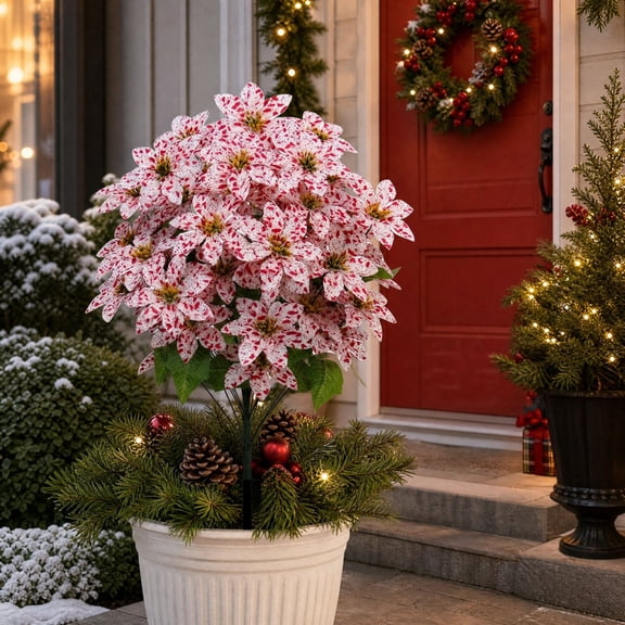 Artificial Poinsettia Floral Stakes for Christmas Faux Flower Bouquets for Outdoor Garden Yard Cemetery Decoration 19.68*33.46in