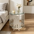 thumbnail image 3 of Round Glass End Table, 19" Modern 2-Tier Side Table with Clear Tempered Glass Top and Silver Stainless Steel Base for Living Room or Bedroom, 3 of 5