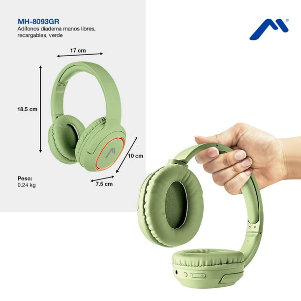 Audífonos Diadema Manos Libres Mitzu Recargables Verde MH-8093GR