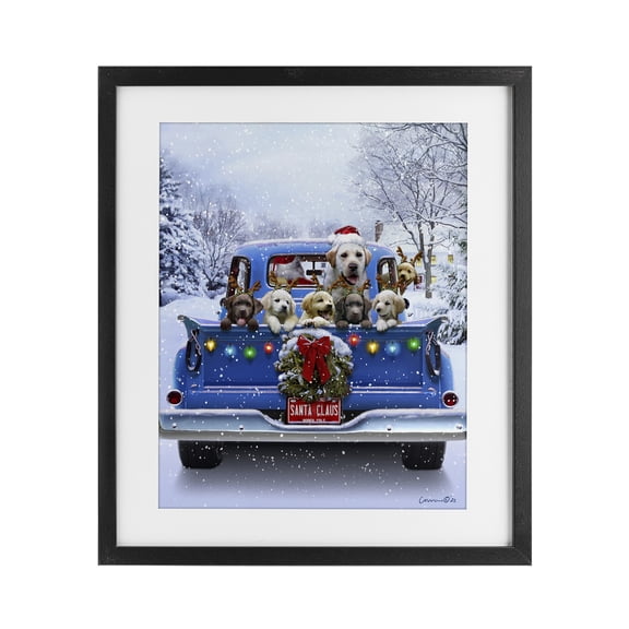 Stupell Industries Cottage Christmas Tailgate Dog Truck Black Framed Print Under Glass, 13 x 16, by Jadei Graphics