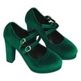 thumbnail image 2 of Lovskoo 2024 Women's Vintage Chunky Platform Mary Heels Pumps Shoes Closed Toe Velvet Ankle Strap Sandals High Block Heels Dress Shoes Green, 2 of 9