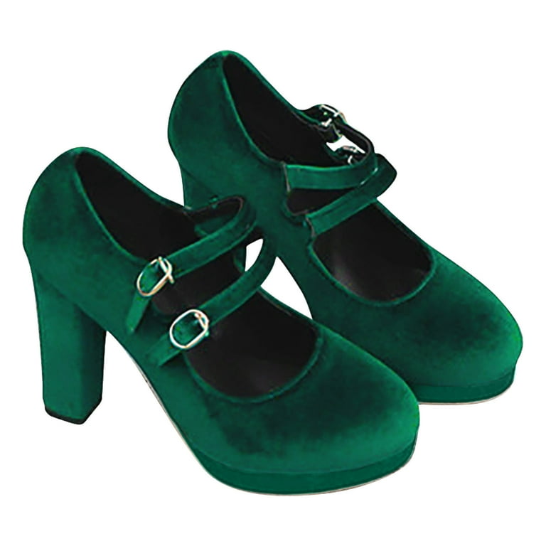 hopeusnice Women's Buckle Strap Heels Chunky High Heel Shoes Closed Toe Velvet  Dress Pumps Wedding Party Shoes Green 42 - Walmart.com