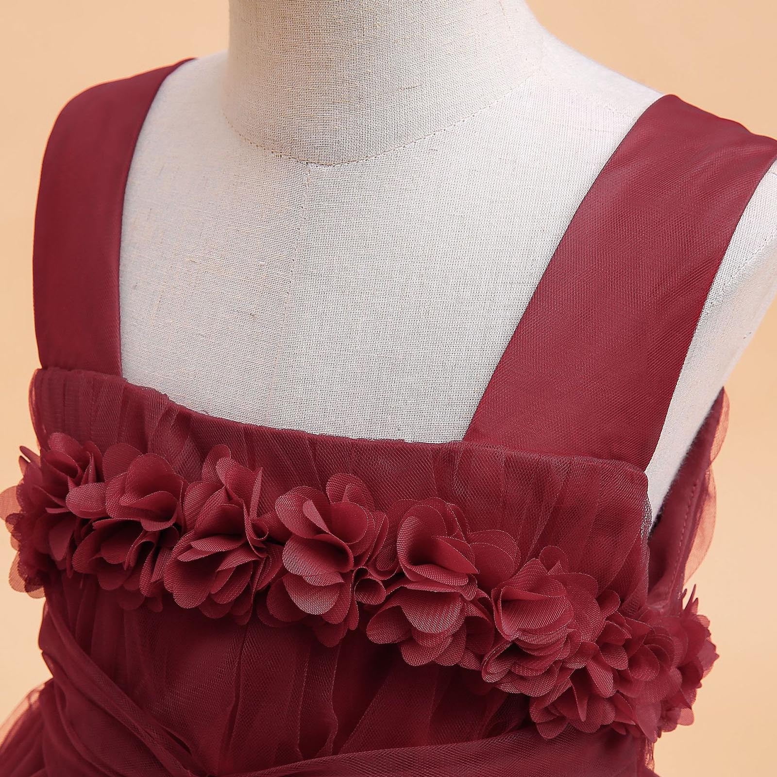 Wedding Guest Dresses for Girls 225 Size 6-17 Juniors Teens Elegant Sleeveless Floral A-Line Solid Tulle-Tutu Flower Girls Prom Dress