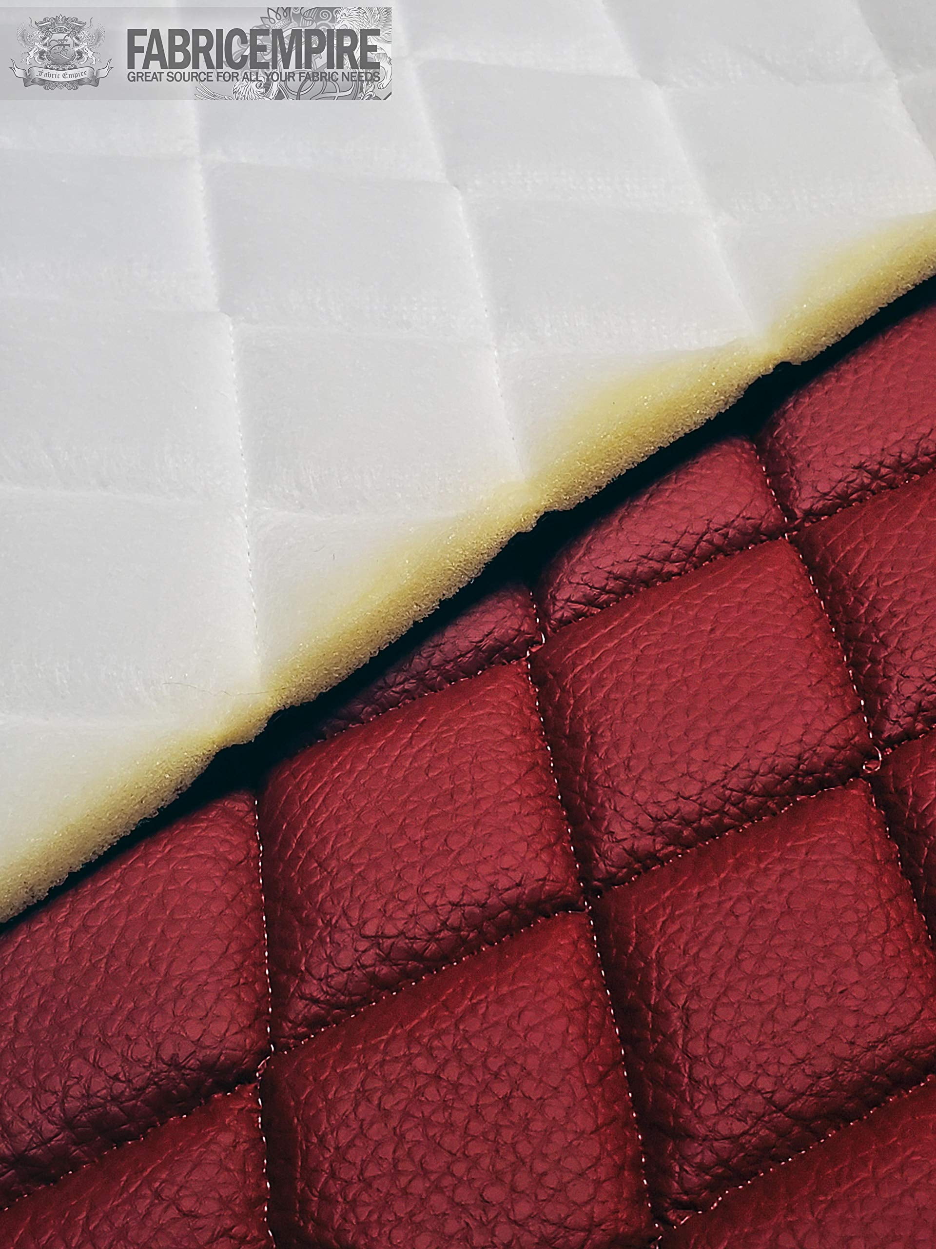 Quilted Vinyl Padded Upholstery Fabric w 3/8" Foam Backing Pebble Grain 2"x3" Diamond /52" Wide/Continuous Yard/ Costume Jackets, Structured Handbags, Display Boards, Photography Backdrops (Burgundy)