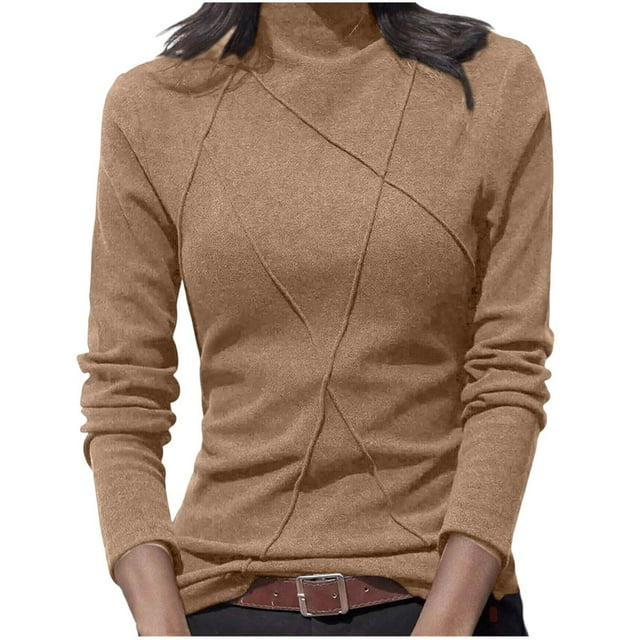QHFBli Women's Thermal Mock Turtleneck Shirts Texture Fleece Long Sleeve Base Layer Warm Tops for Cold Weather Workout
