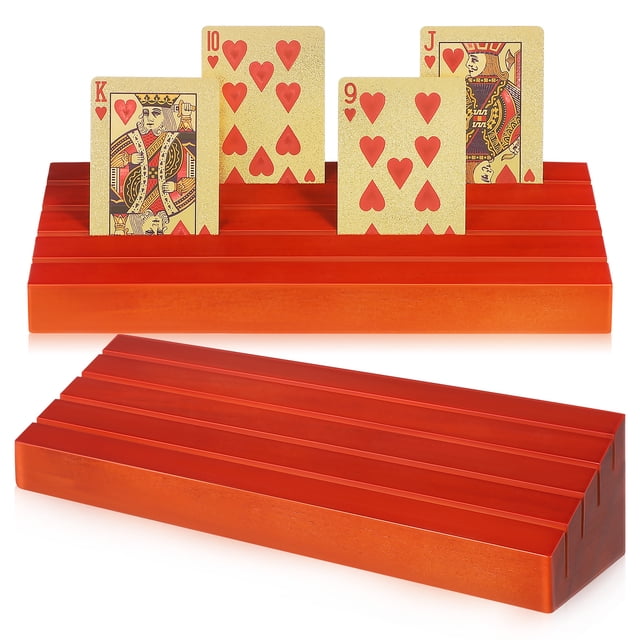 SHISUYAN 2pcs Playing Card Holder Wood Base Game Card Display Stand Card Stand Bridge Card Holder Tabletop Vertical Card Display Stand