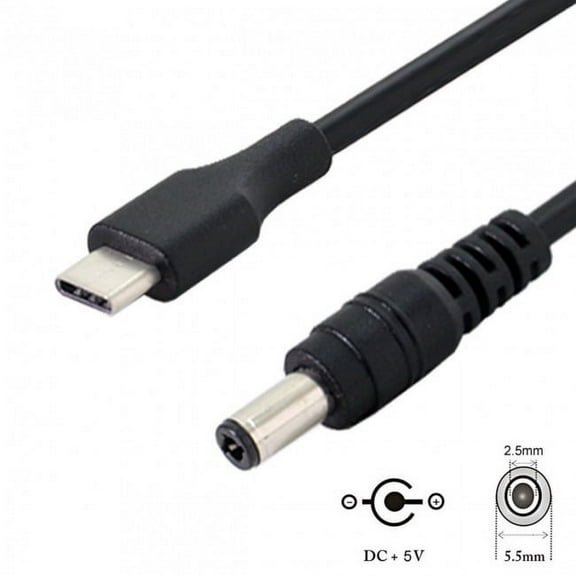 JSER USB 3.1 Type C USB-C to 5V DC 5.5 2.5mm Power Plug Extension Charge Cable for Cell Phone 25cm