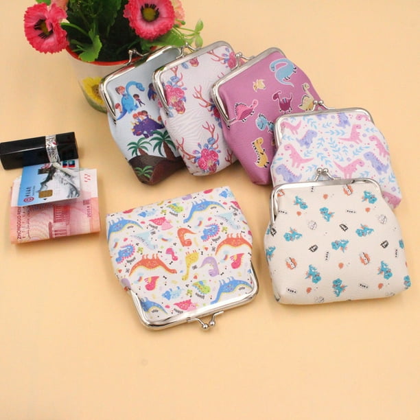 Visland Women Cute Dinosaur Faux Leather Kiss Lock Mini Wallet Clutch