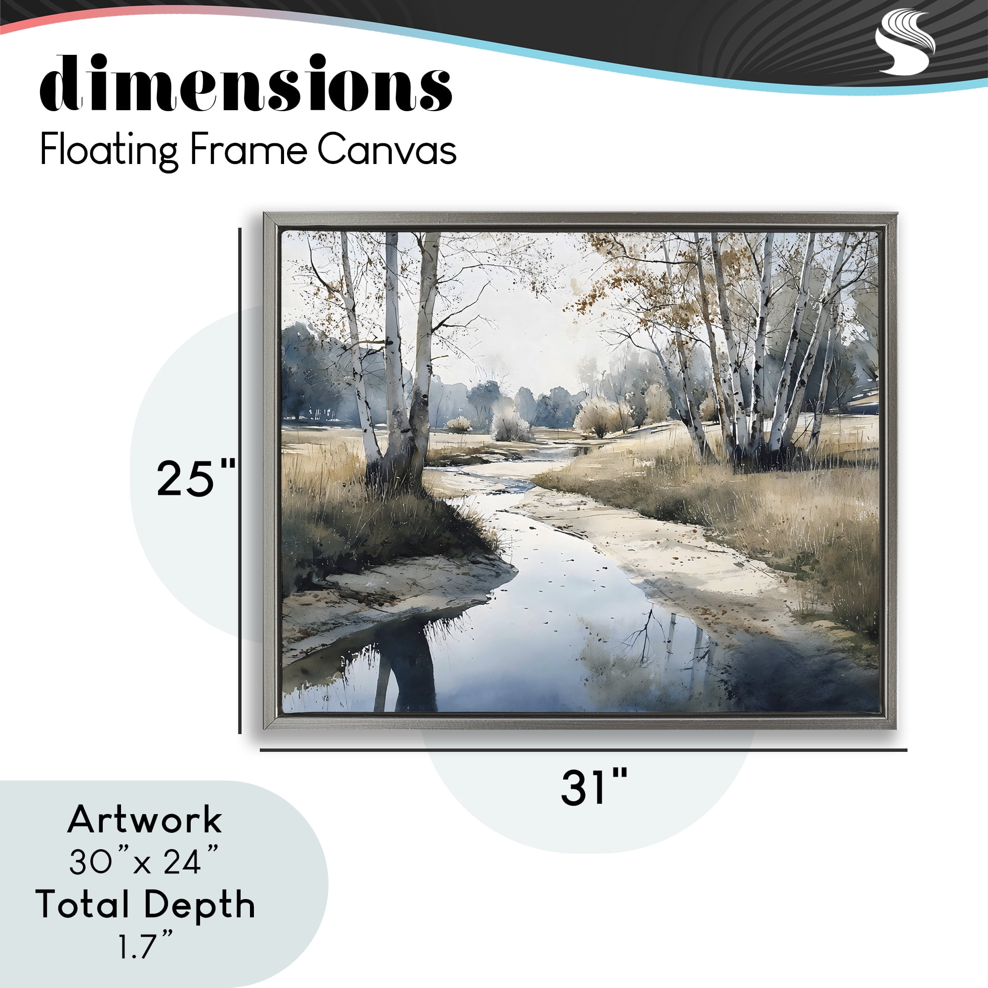 Stupell Industries Birch Tree Creek in Autumn Gray Framed Floater Canvas Wall Art, design by Franklyn Gregory