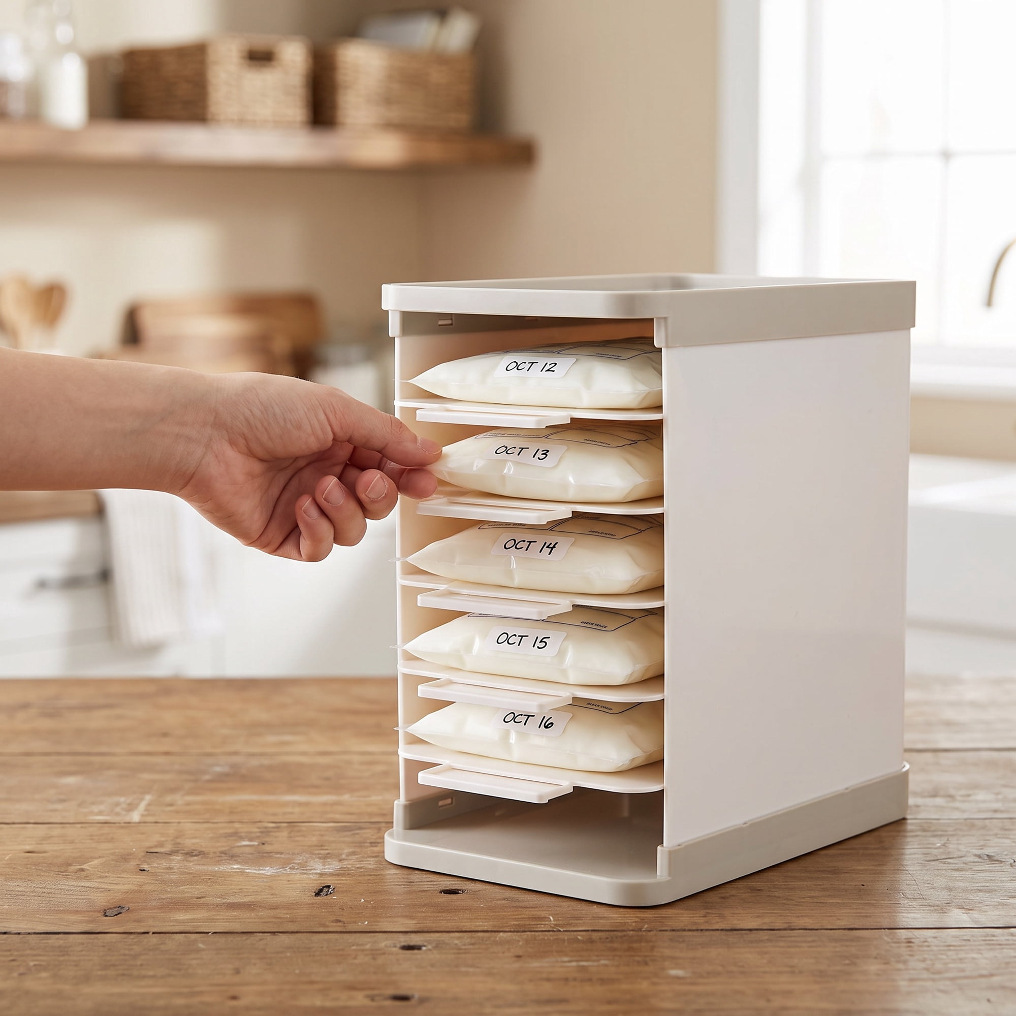 OUNONA Breastmilk Freezer Storage Organizer with Detachable Tray for Bags
