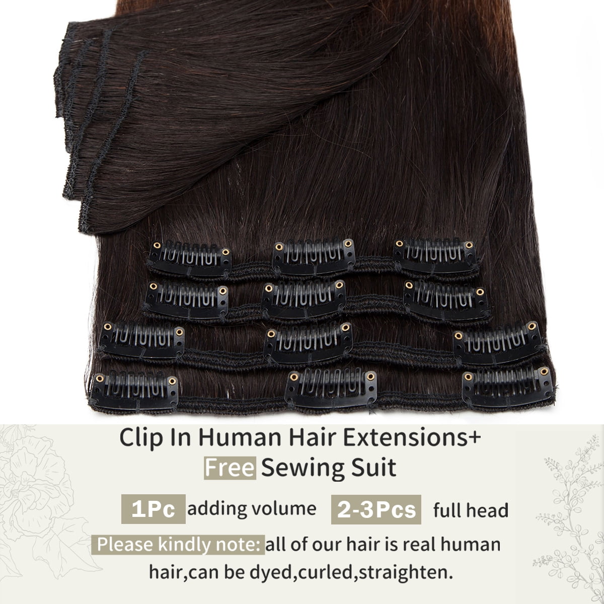 SEGO Clip in Hair Extensions 100% Real Remy Human Hair Full Head Straight Balayage Hair 8-24 inch