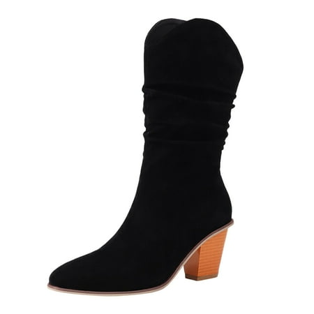 VMESZQFG Womens Booties Shoes Women Boots Wide Calf And Wide Width Ladies New Solid Color Fashionable Western Boots Pointed Toe High Heels Heels Mid Boots with Knitted Calf Black