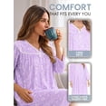 thumbnail image 3 of Casual Nights - Flannel Floral Long Sleeve Nightgowns for Women, Soft Lightweight Cotton & Lace Trim, Comfortable Lounging, Flower Purple Small, 3 of 4