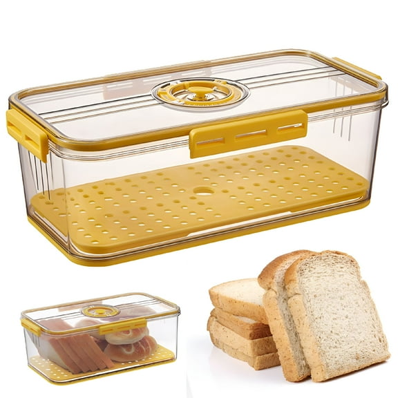 ACDANC Bread Box for Kitchen Countertop,Airtight Loaf Bread Storage Container,Time Recording Bread Keeper with Lid,Bread Holder Bin for Homemade Bread,Bun,Bagel,Loaf-yellow