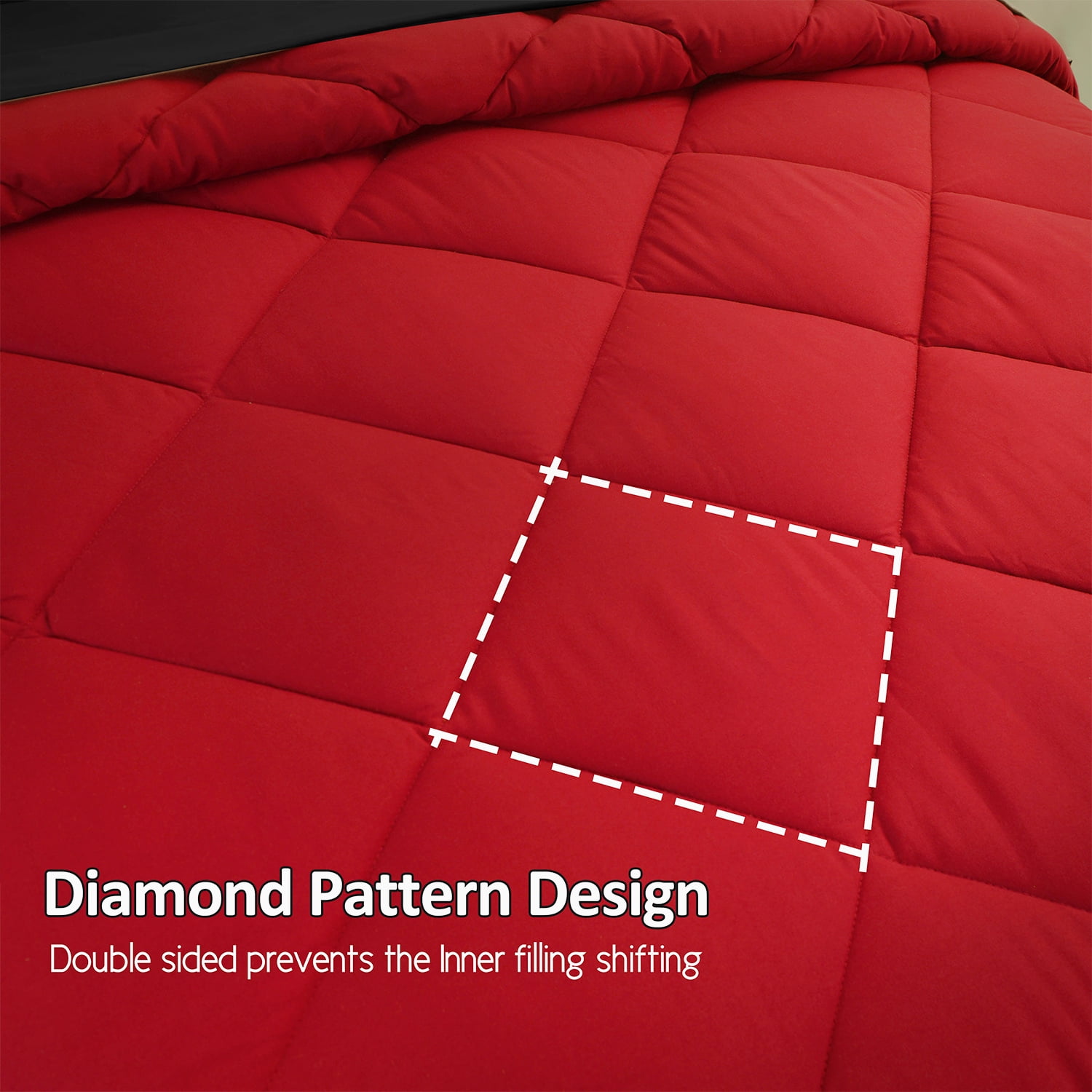 HIG 7 Piece Reversible Full Comforter Set - Red Quilted Down Alternative Bedding All Season Super Soft Microfiber Bed in a Bag Includes Sheets Pillowcases Shams