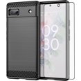 thumbnail image 1 of MYKOMI Phone Case for Google Pixel 6A 5G 2022 with Tempered Glass Screen Protector Cover and Slim Thin Soft TPU Mobile Film Rugged Cell Accessories Protective Pixel6A Women Men Carbon Fiber Black, 1 of 9