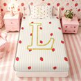 thumbnail image 4 of Meiyoeat Red Strawberry Letter L Twin Sheets 3pcs for teens, Kawaii Fruit Stripe Print Bedding, Gold Red, 4 of 6