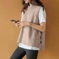 thumbnail image 2 of RMGVDSD Womens Sweater Vest Loose Sleeveless Crewneck Ribbed Knit Side Button Pullover Tops Solid Color Women's Sweater Vest Knit Fashion Pullover Tops /Khaki, 2 of 5
