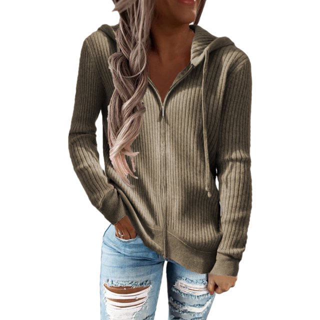 Suéter con capucha para mujer, chaqueta de punto informal, sudadera con capucha y cremallera