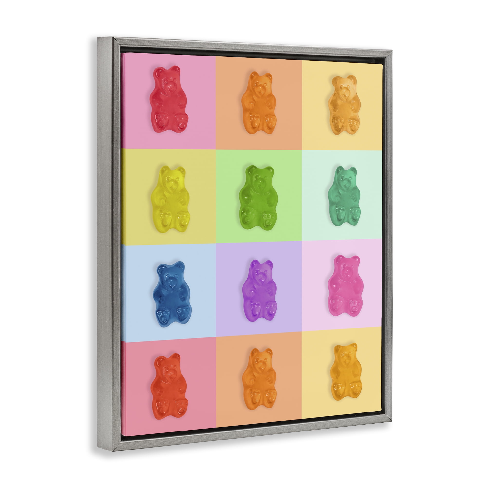 Stupell Industries Rainbow Gummy Bear Candy Grid Gray Framed Floater Canvas Wall Art, design by LISH Creative