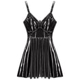 thumbnail image 6 of iiniim Women's Patent Leather V Neck Flare Dress Sleeveless Rivets Strappy Night Clubwear Party Mini Dress Size S-5XL Black 5XL, 6 of 7