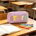 thumbnail image 3 of Under $1 Pencil Case, Letter Print Portable Large Capacity Stationery Bag, Versatile Pen Pouch for College Office by PALIFEUR, 3 of 5