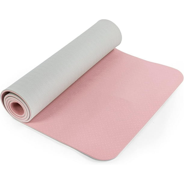 183 x 61CM Tapete de Yoga Antideslizante, Tapete para Ejercicio de Material Ecológico, Portátil Esterilla para Yoga de 6mm Grosor, Tapete de Pilates Antiderrapante Grueso Mat de Gimnasio(Rosa&Gris)
