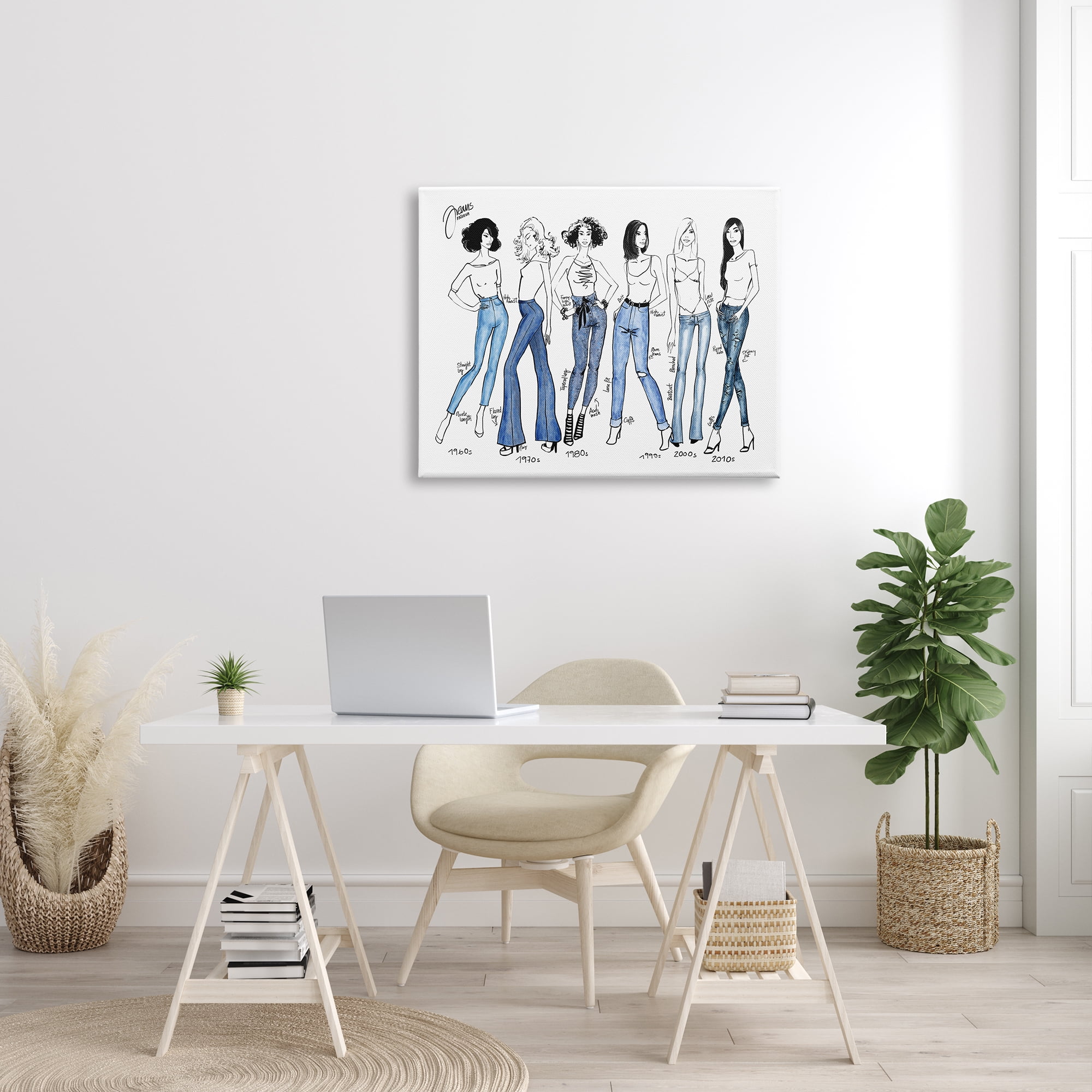 Stupell Industries Denim By Decades Female Fashion Jeans Blue White, 30 x 40, Designed by BlursByAI