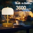 thumbnail image 6 of 9" Cordless Table Lamps Set of 2, Gold Rechargeable Battery Operated Lamp, 3-Way Stepless Dimming Touch Mushroom Lamps, Small Glass Nightlight for Bedroom Dining Table Living Room Shelf Decor, 6 of 8