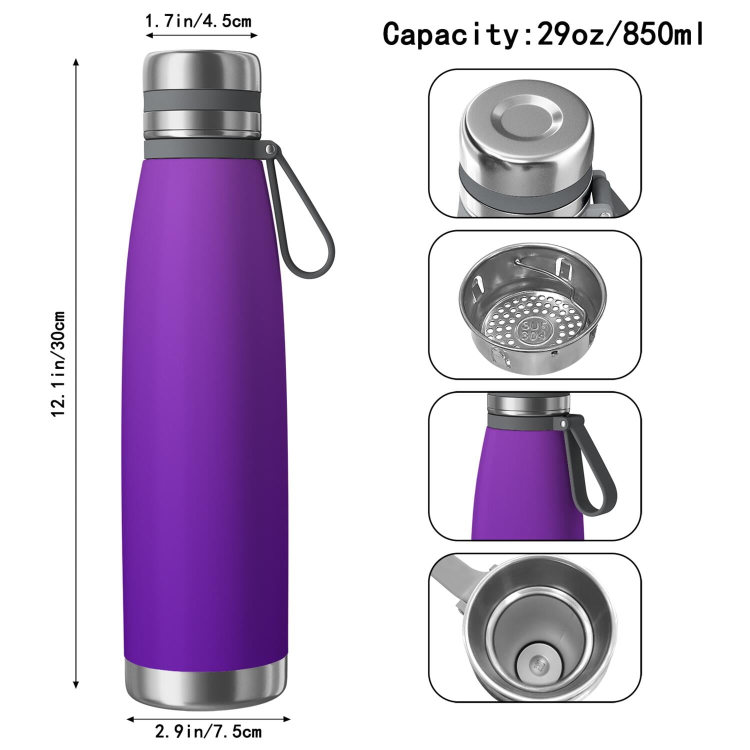 29oz Insulated Water Bottle with Tea Infuser, Stainless Steel Travel Mug, Colorful Gradient Print
