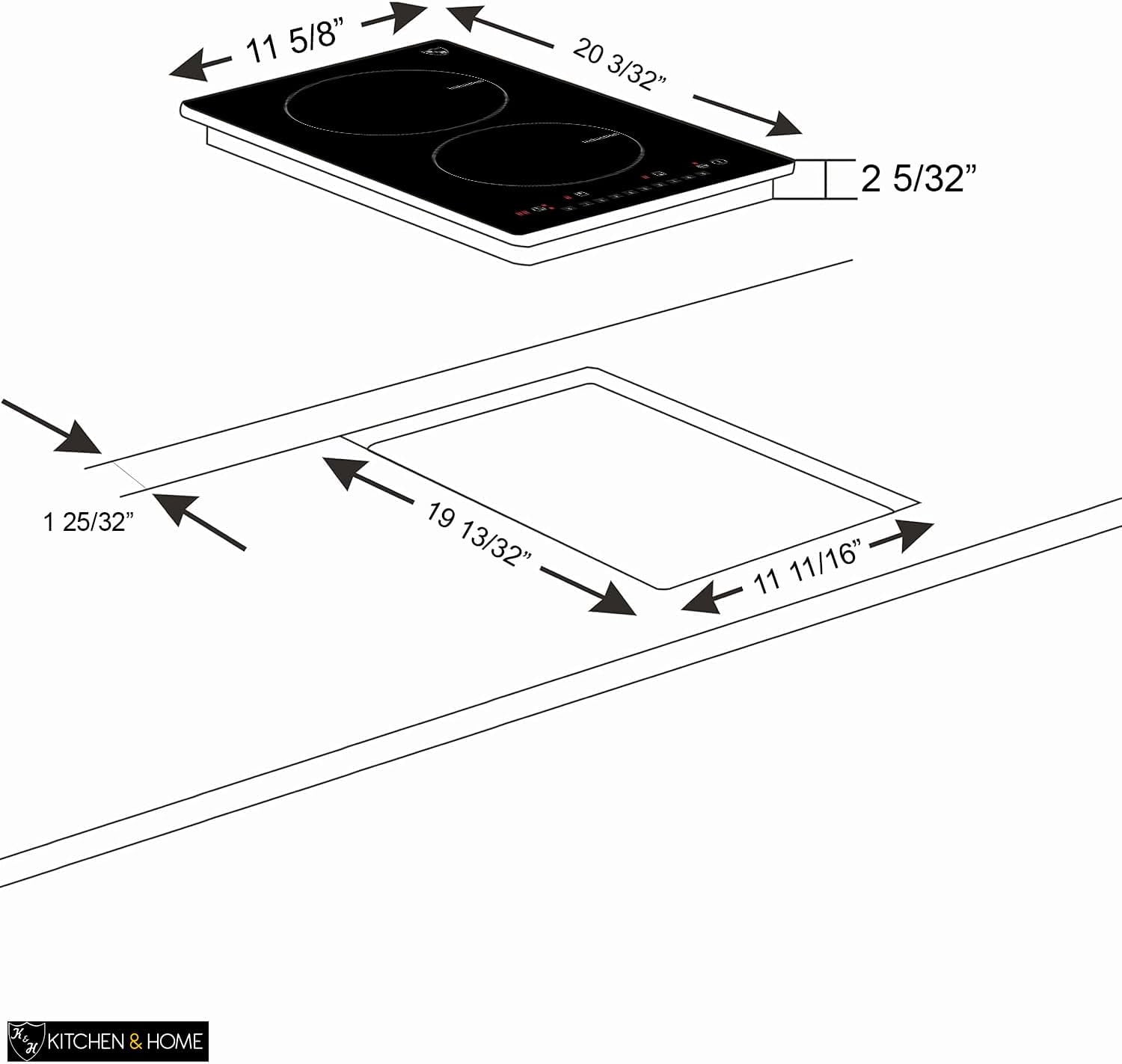 K&H 2 Burner 12 Inch Built-in Induction Electric Stove Top Ceramic Cooktop 120V 1800W INDV-1802-120