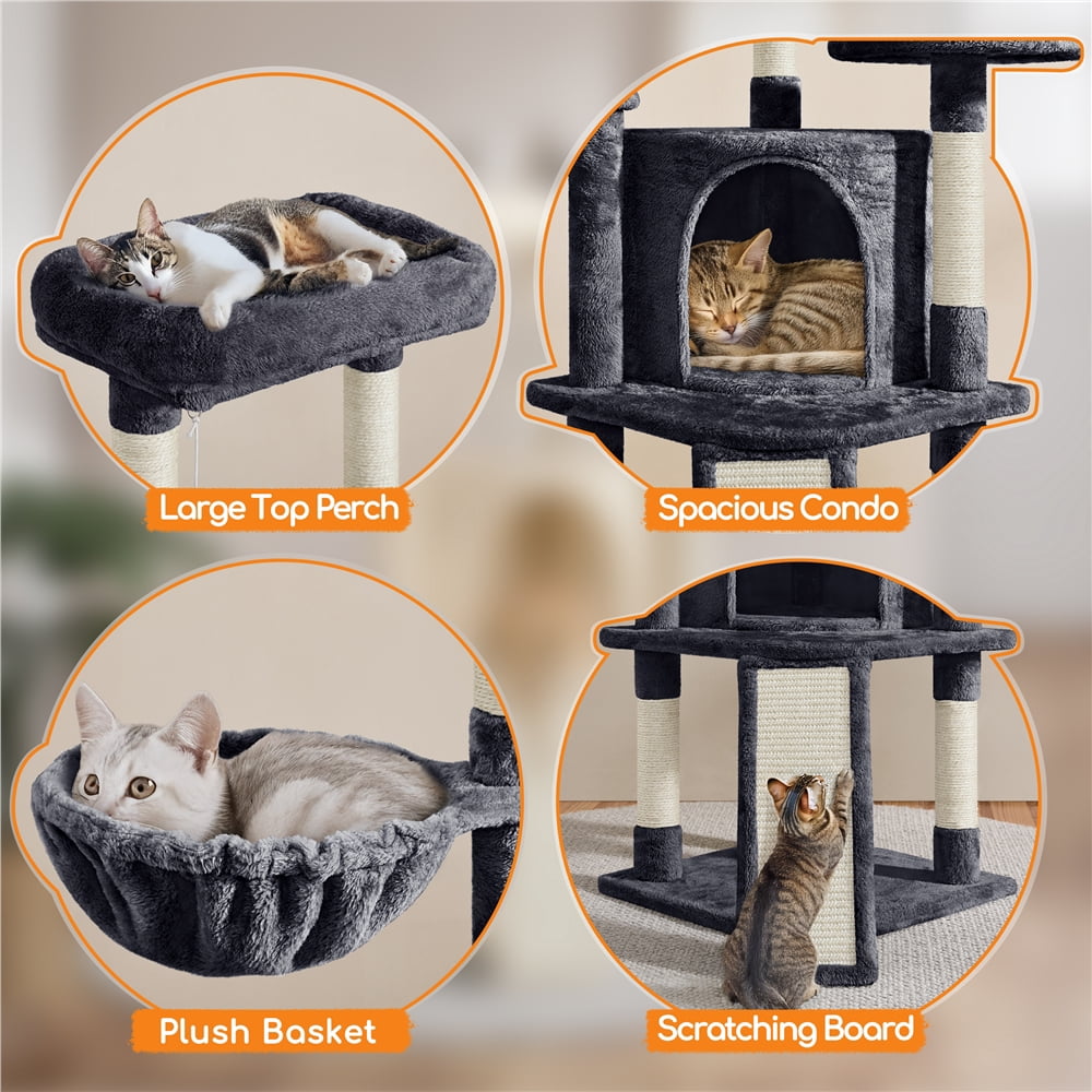 Yaheetech 41.9inch Cat Tree with Condo Basket Perch Platform, Dark Gray