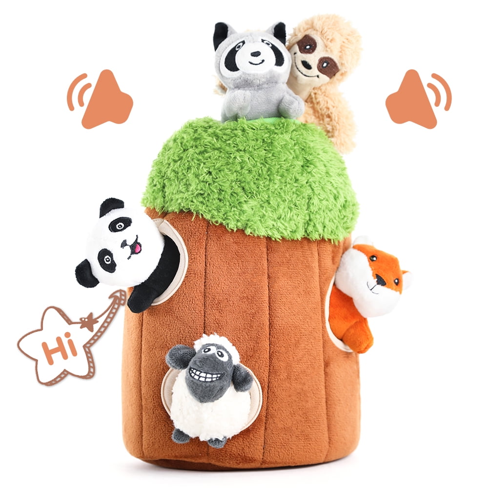 5 Five Stuffed Forest Animals Plush Treehouse with Animals 
