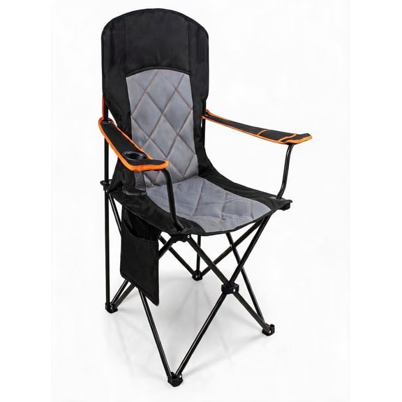 Oversized Fully Padded Camping Chair with Cup Holder and Lumbar Support Heavy Duty Quad Fold 350 Lb Capacity Portable Black