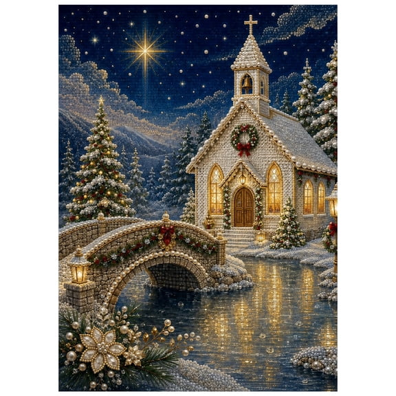 lhwanj DIY Christmas Pearl Diamond Painting Kit, 5D Pearl Art Craft for Adults and Beginners, Christmas Church and Jesus Wall Decor, Holiday Gifts