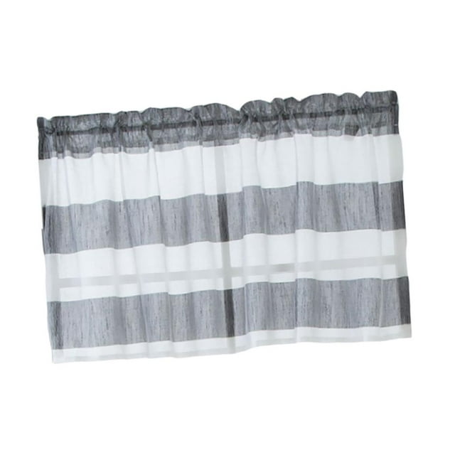 Striped Bathroom Short Valance Rod Pocket Curtains Kitchen Window Treatment Decor Grey_ 74x60cm