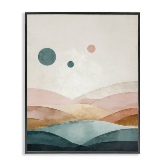 Stupell Industries Spheres Above Desert Landscape Painting Black Framed Art Print Wall Art, 11 x 14