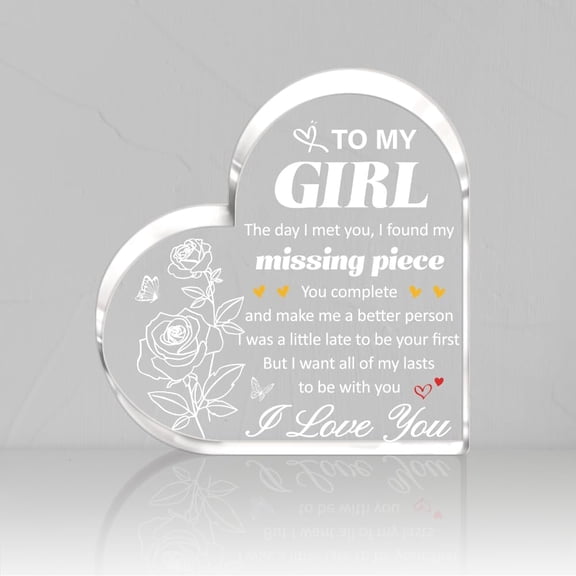 To My Girl Acrylic Heart Plaque Inspirational Quote Heart Keepsake for Girlfriend I Love You Birthday Gift Rose Butterfly Office Desk Decor Sign Acrylic Decor Valentine's Day Gift 3.9inMixed Color