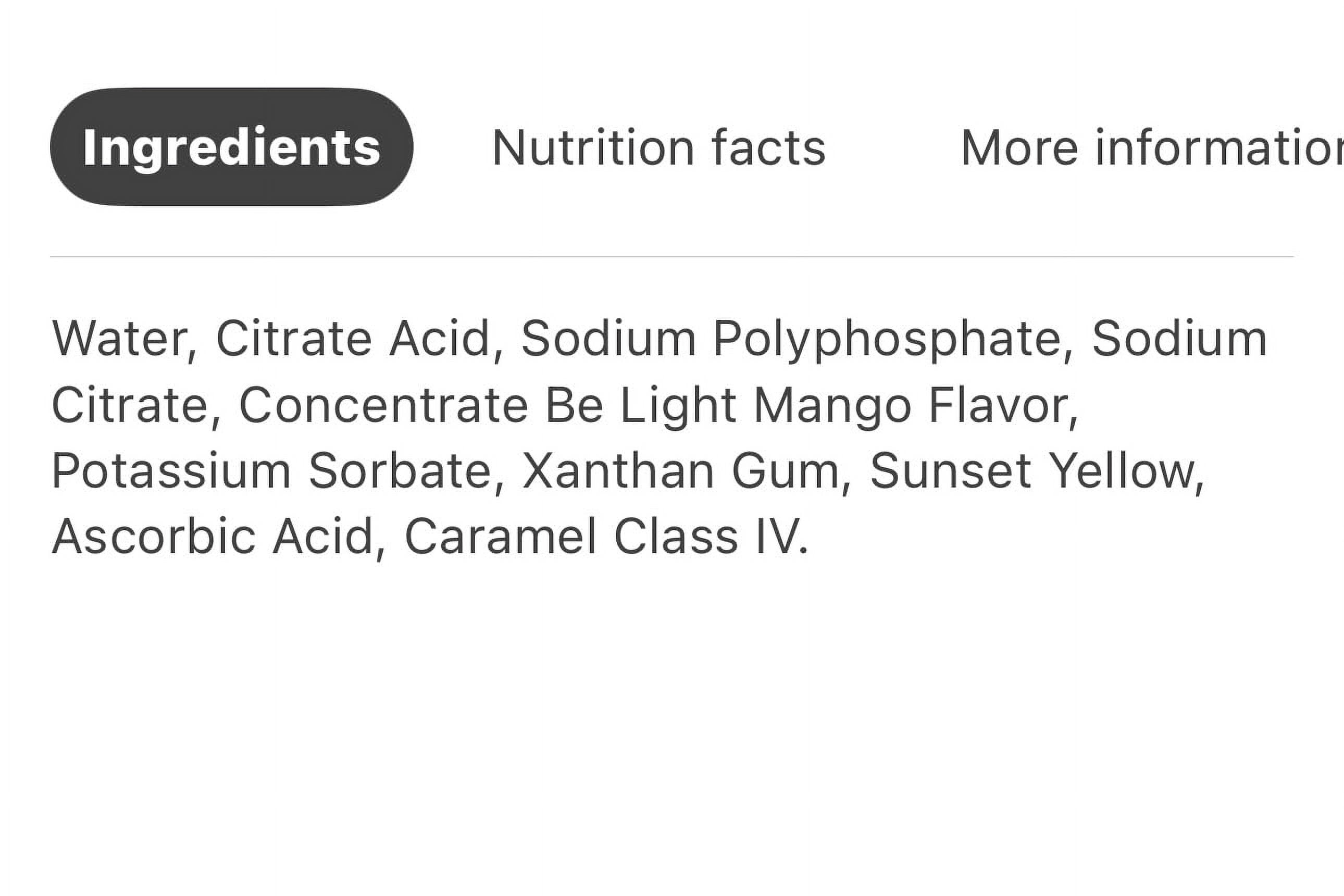 4 x be light mango flavored water zero calorie zero sugar