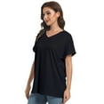 thumbnail image 2 of Women's V Neck T Shirts Casual Rolled Short Sleeve Side Split Summer Tops Loose Fit, 2 of 6